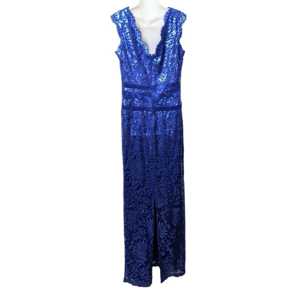 TADASHI SHOJI Paillette Embroidered Lace Banded Waist V-Neck Gown 14 - Picture 9 of 12